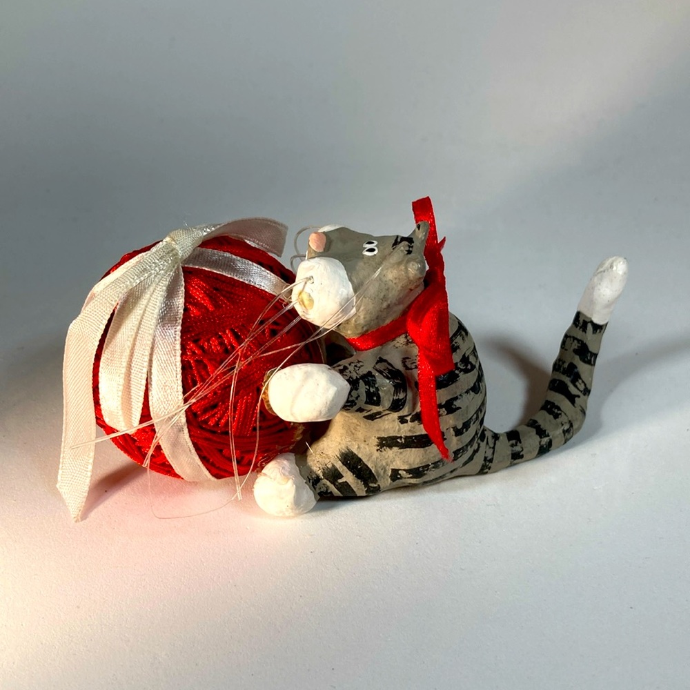 Paper Mache Style Unique Kitty Cat Figurine